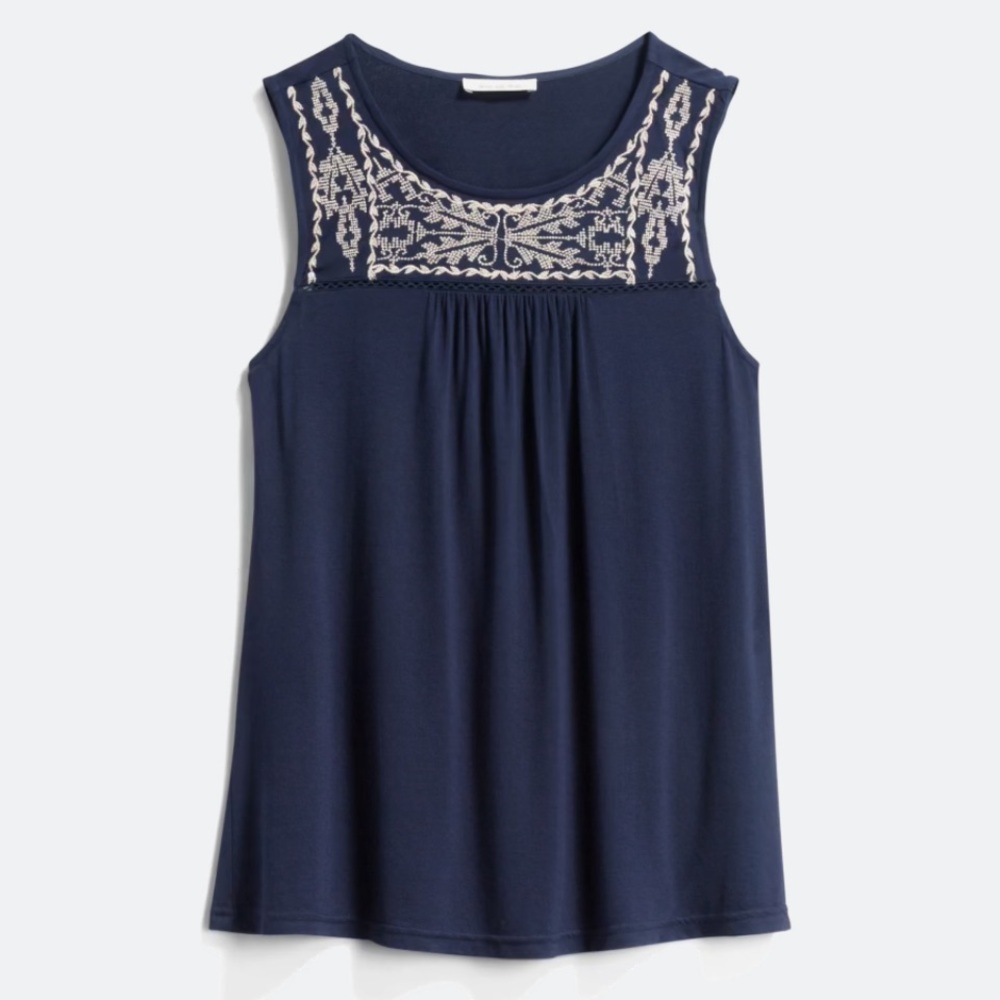 Skies Are Blue Navy Embroidered Blouse